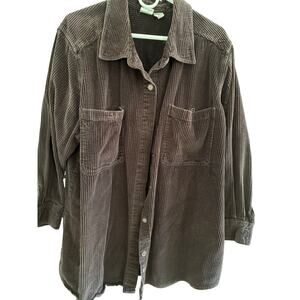 Roamans 2X Womens Shacket Jacket Corduroy Brown Cotton Pockets Buttons Casual